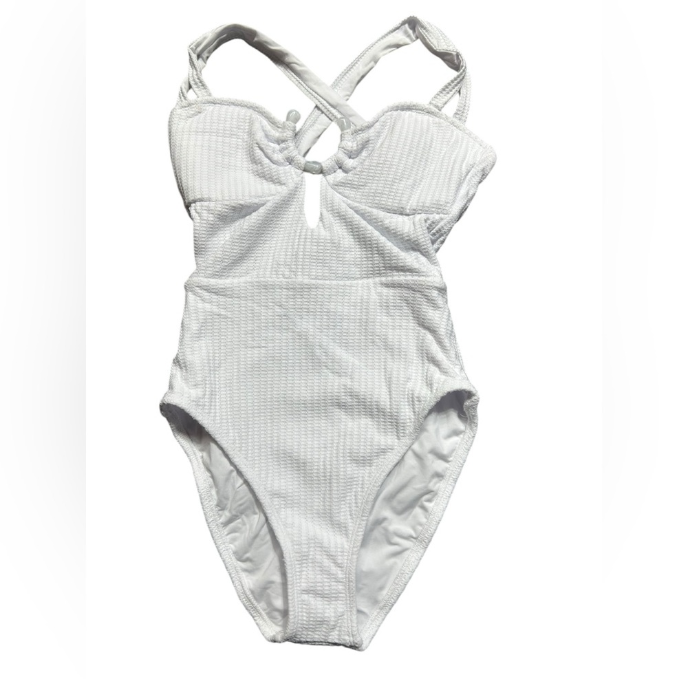 BECCA White Textured One-Piece Swimsuit with Twist Front